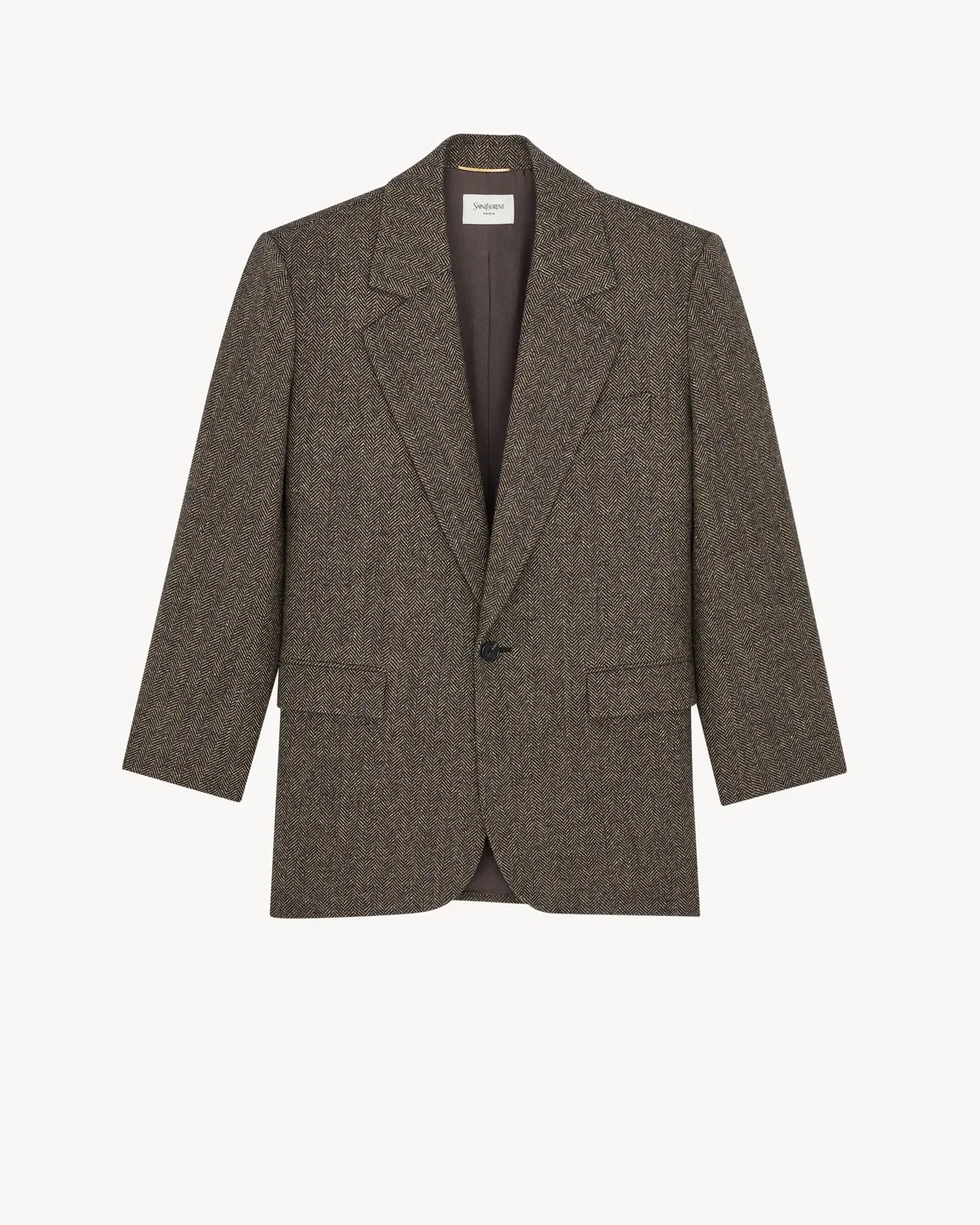 Однобортный пиджак из саржевой шерсти Saint Laurent, коричневый