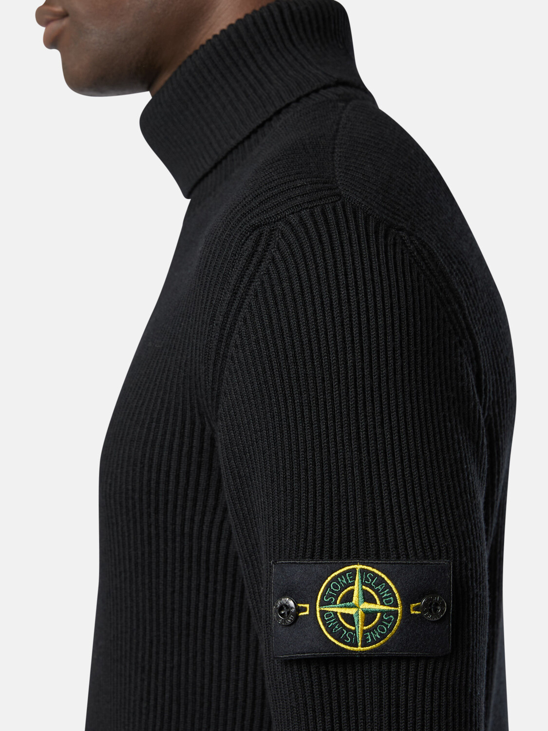 Водолазка с отделкой в мелкий рубчик Stone Island 5100052 FULL RIB RWS WOOL, черный — фото 3
