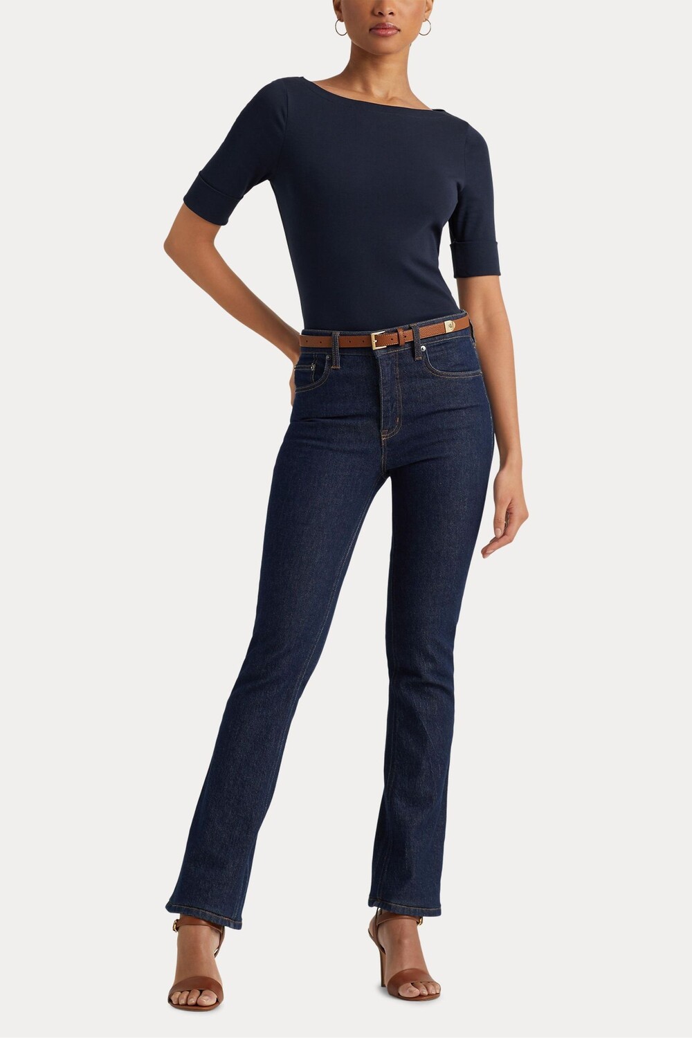 Темно-синяя футболка Judy из эластичного хлопка Lauren Ralph Lauren, синий — фото 4