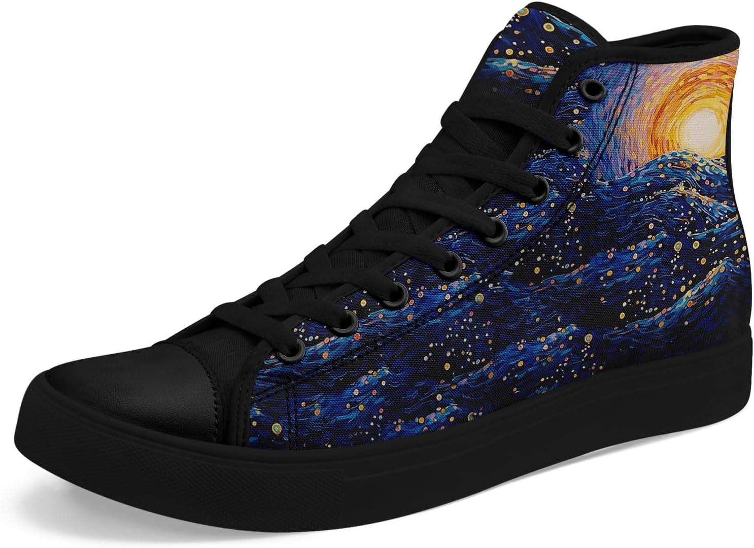 

Высокие кеды AWSOLE из холщовой ткани для мужчин и женщин, модные, дышащие, на шнуровке, удобные, стильные кроссовки с рисунком звезд и луны, небесно-голубой/розовый/золотой/черный