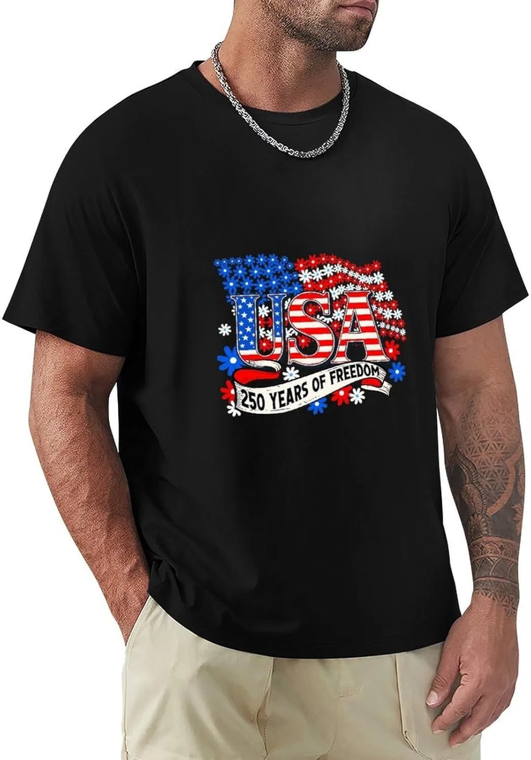 Футболка мужская, хлопковая, America's 250th Anniversary, Black-style-1