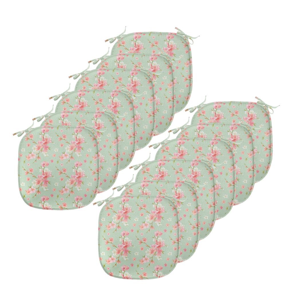 

Подушки на обеденный стул ABAKUHAUS Shabby Flora, весенние цветы в стиле ретро, ​​декоративная водонепроницаемая подушка с ремнями для кухонных сидений, 40 см x 40 см — упаковка из 12 шт., мятно-розовый, серебро