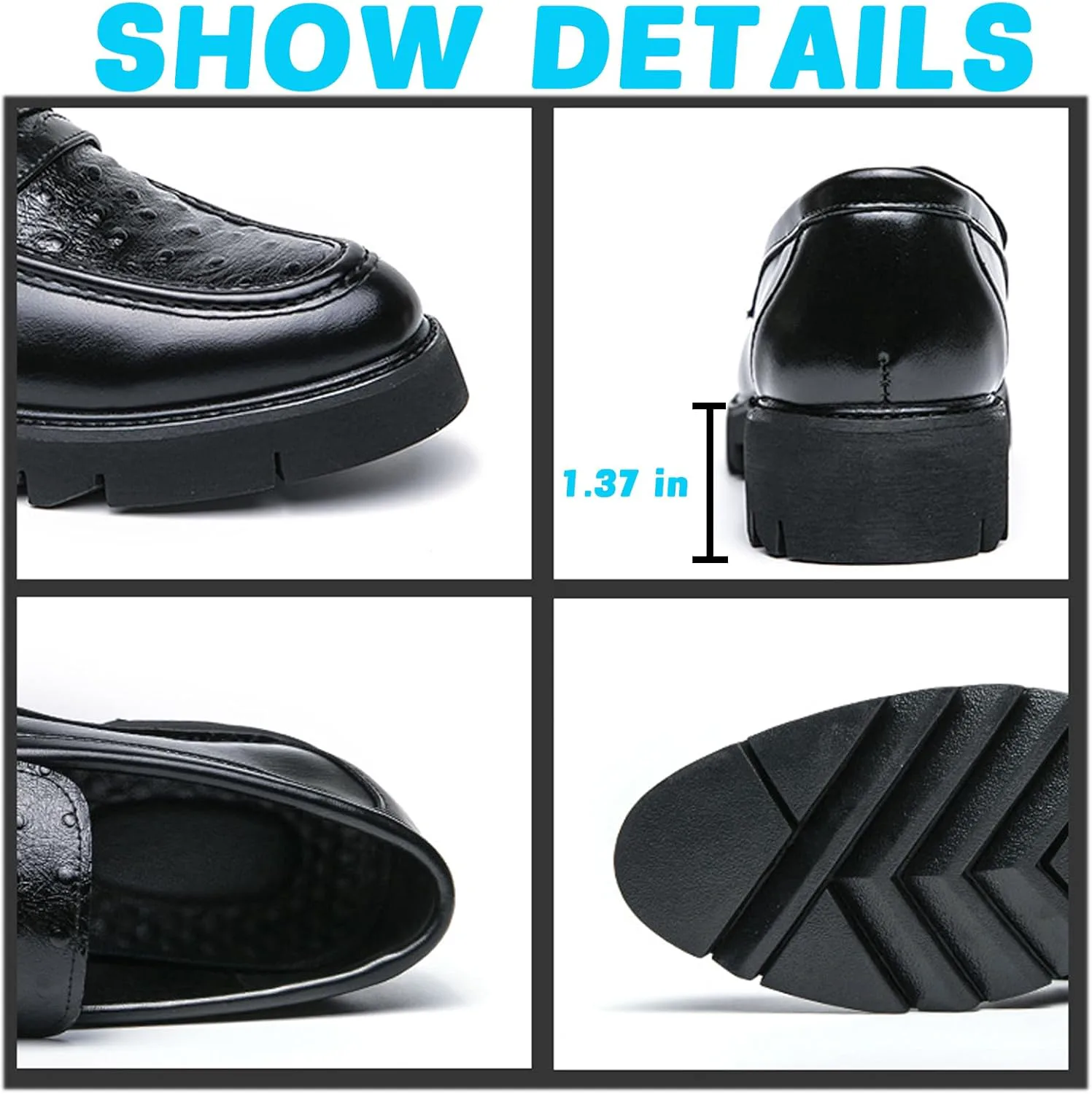 

Мужские кожаные лоферы на платформе без застежек с модной подошвой, формальные рабочие и повседневные удобные деловые туфли ETORYOOX, черный