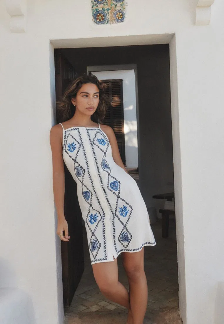 Платье мини с вышивкой, из льна, Summer Dresses Next, белый