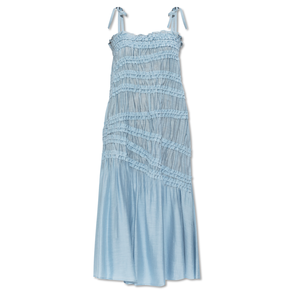 

Платье миди с завязками на плечах и буфами TORY BURCH, светло-голубой
