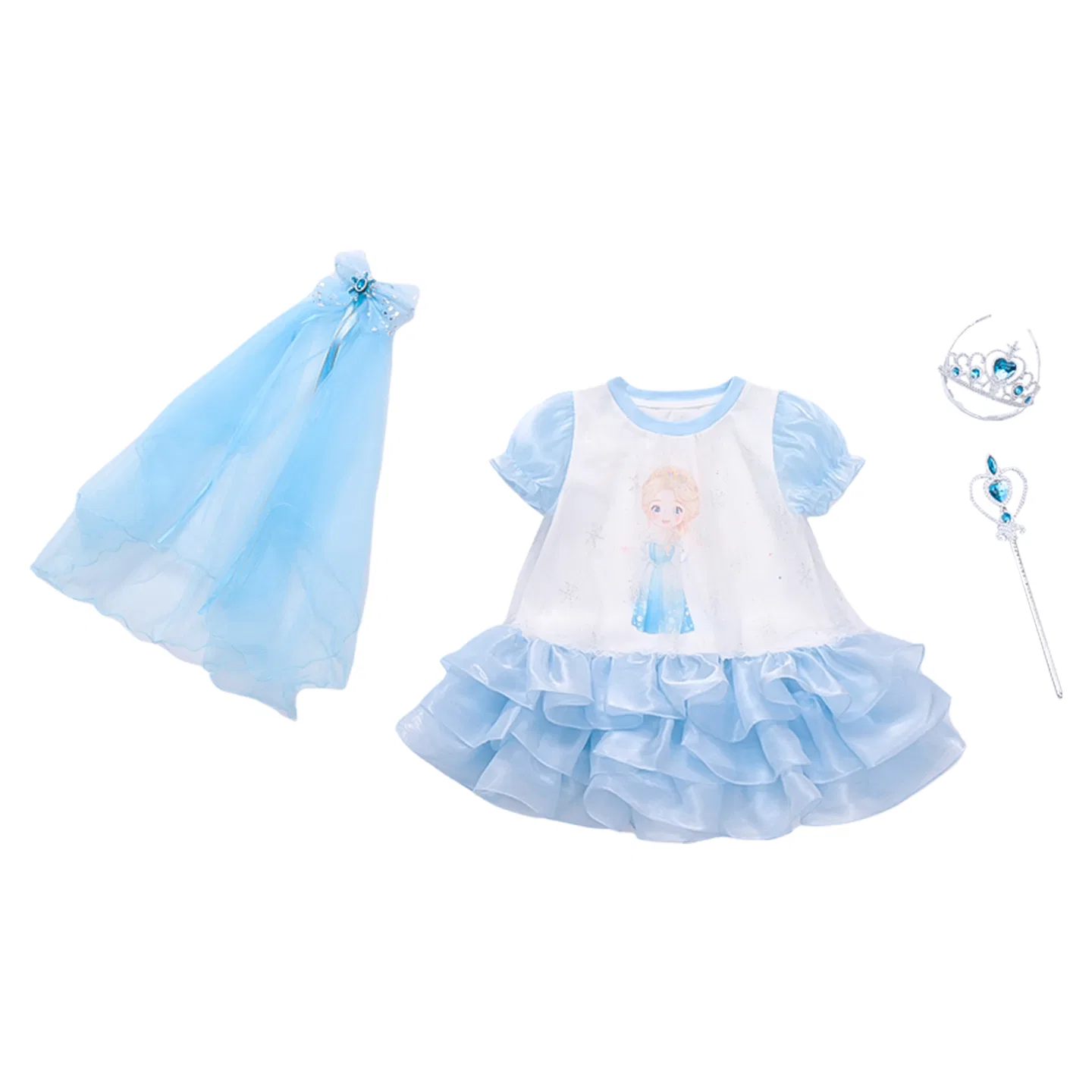 Детское платье для детей 3-7 лет Disney, Skirt+Veil+Crown+Magic Stick