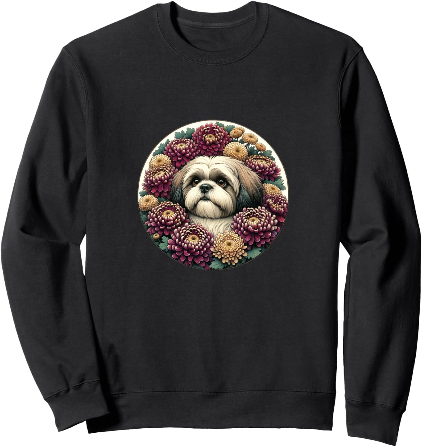 

Толстовка с изображением собаки породы ши-тцу и хризантемы Shih Tzu Chrysanthemum Snugg, черный