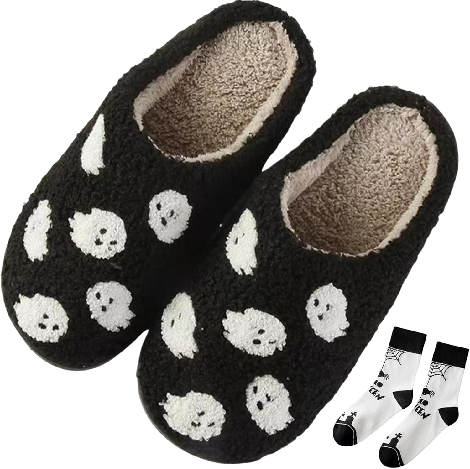 

Женские тапочки FOCUSIN в форме Хэллоуинской тыквы - Пушистые, мягкие и уютные комнатные ботинки для дома и улицы, Halloween E