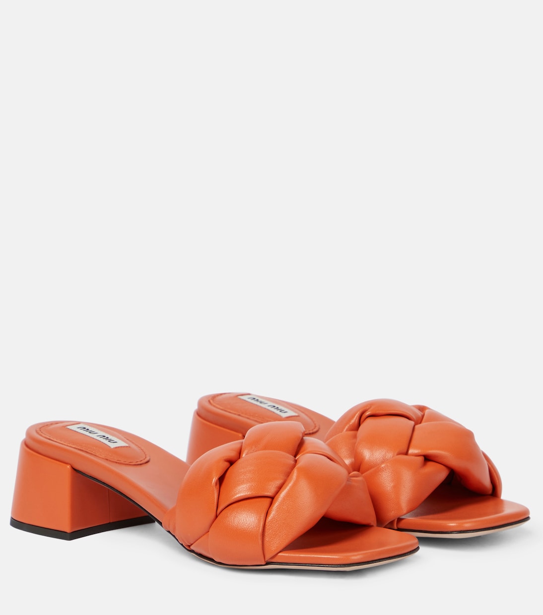 Плетеные кожаные сандалии с мягкой подкладкой Miu Miu, Papaya