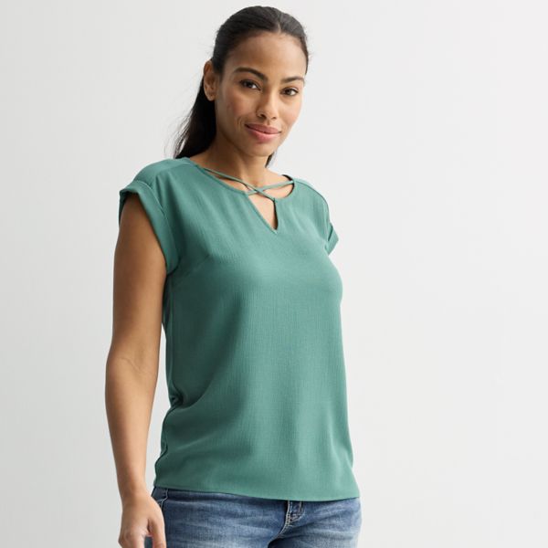 

Женский топ с сетчатым вырезом Apt. 9, цвет basil