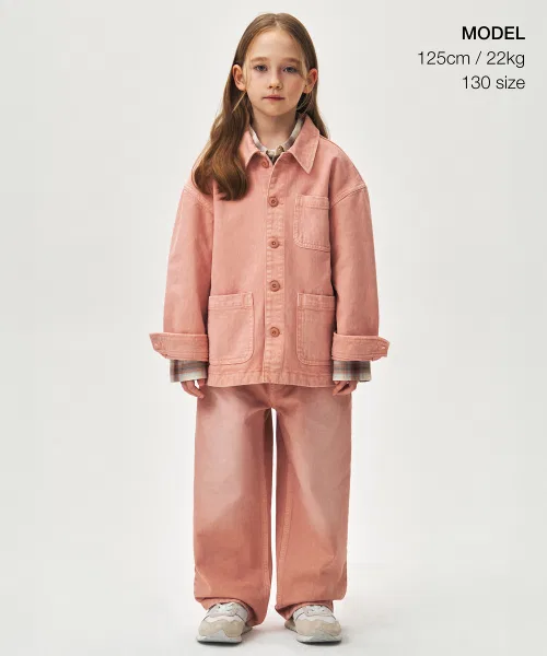 Джинсовая куртка-чоа кораллового цвета MUSINSA STANDARD KIDS — фото 2