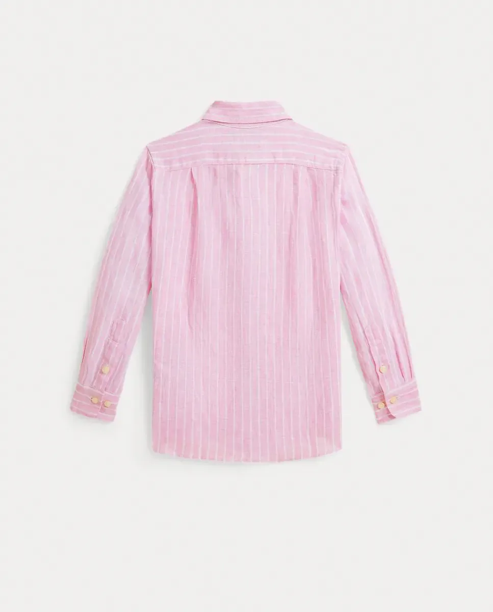 Рубашка для мальчика из льна с принтом Polo Ralph Lauren, белый / розовый — фото 2