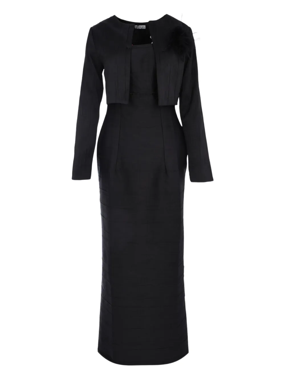 

Комплект из платья и пиджака с украшением из перьев Baruni, черный