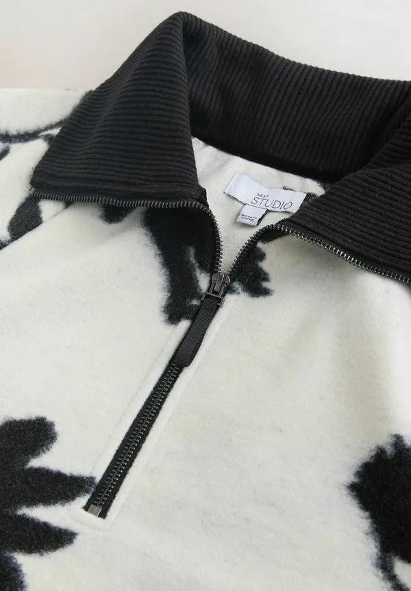 Флисовый джемпер стандартного кроя с молнией до середины груди Next, Black/White Floral — фото 3