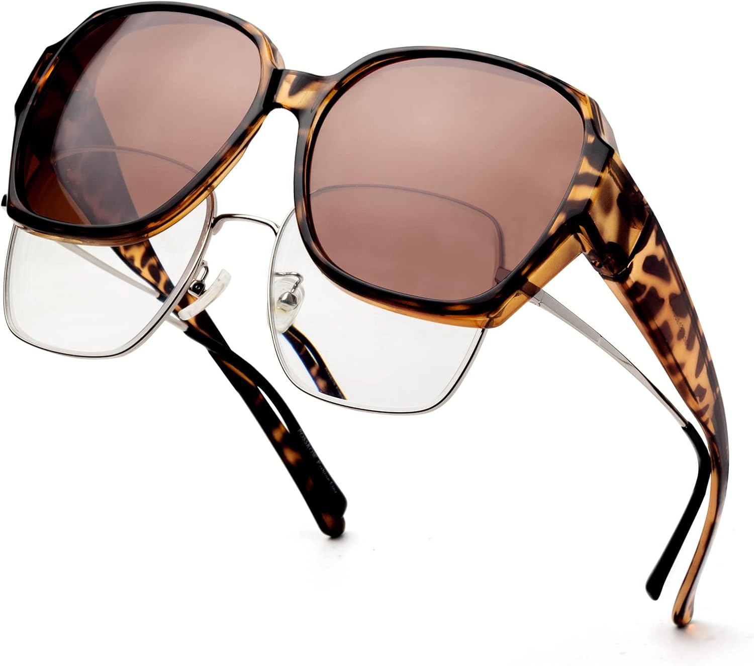 

Солнцезащитные очки Face Shadow для женщин, надеваемые поверх очков, с поляризованной защитой от УФ-излучения, подходят для ношения поверх очков с диоптриями, легкие, Brown Leopard / Brown Lens