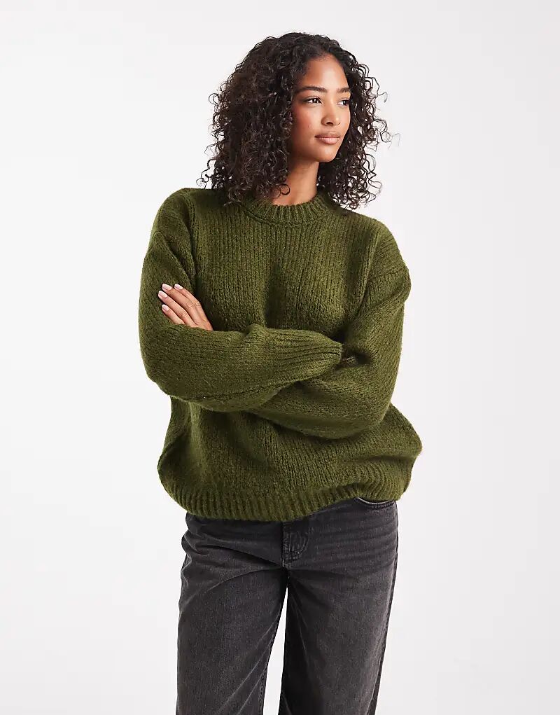 

Джемпер свободного кроя с круглым вырезом ASOS DESIGN цвета хаки