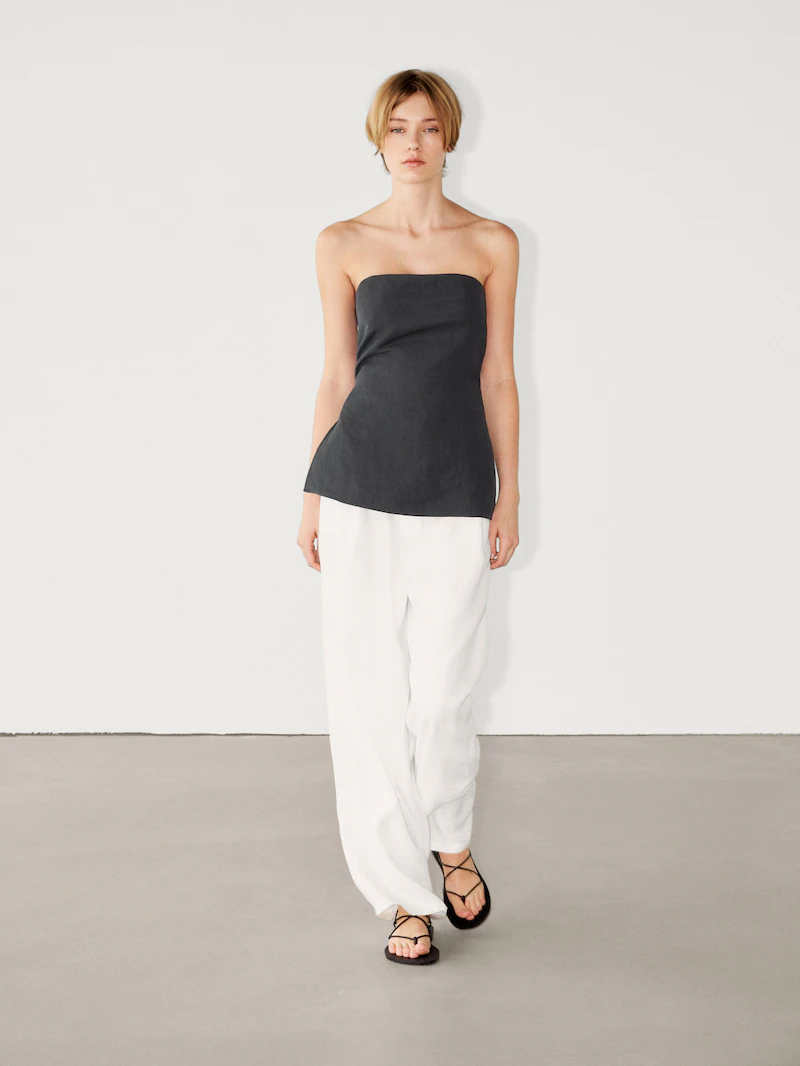 

Широкие брюки из 100% льна Massimo Dutti, кремовый, Белый, Широкие брюки из 100% льна Massimo Dutti, кремовый