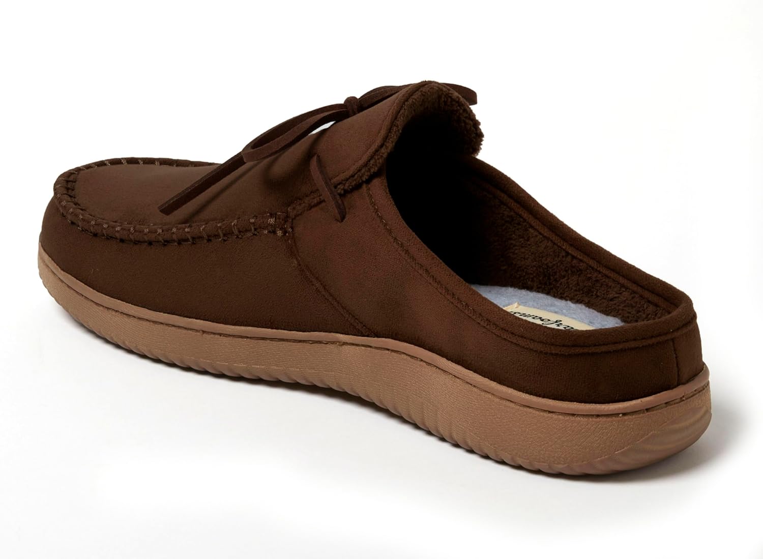 Мужские тапочки Dearfoams Fowler с мыском-мокасином и завязками, для дома и улицы, поддерживающая модель, Coffee — фото 3
