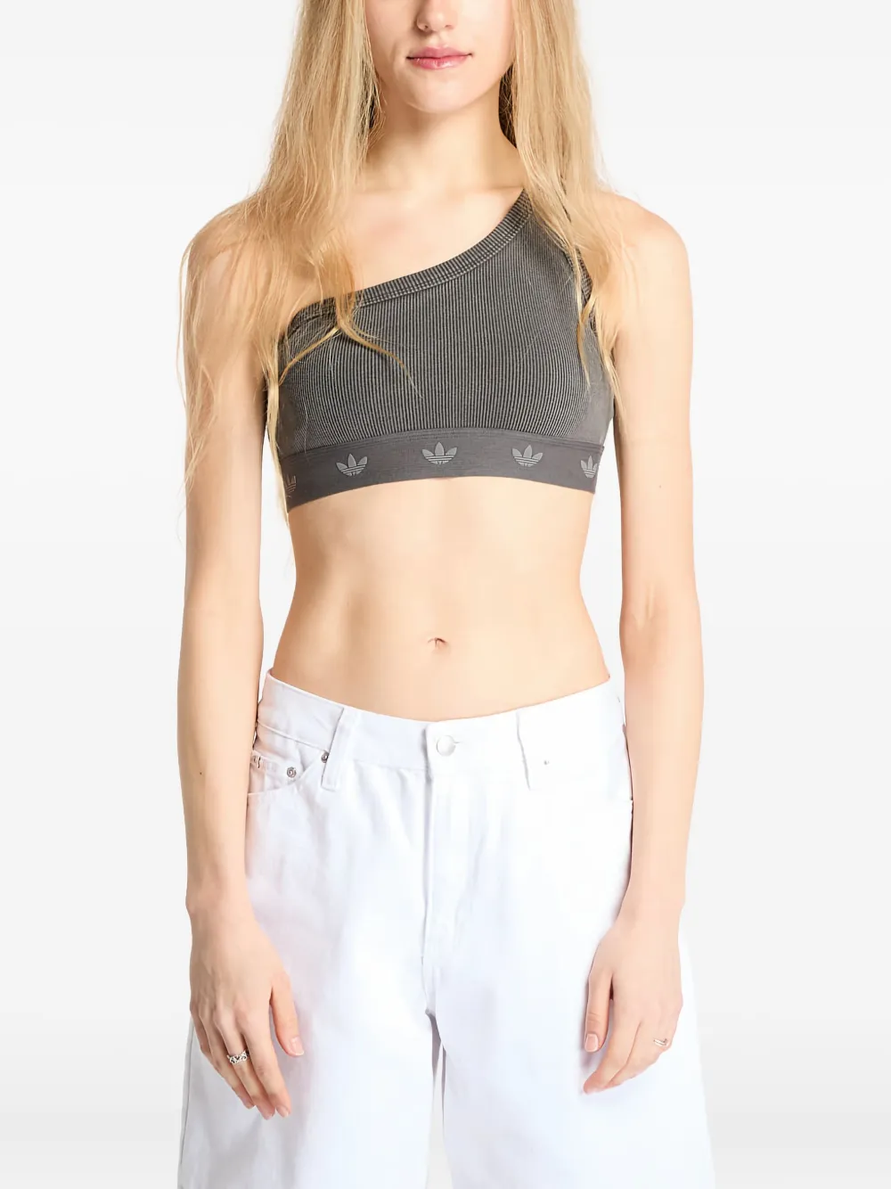 

Топ в рубчик на одно плечо Adidas, серый