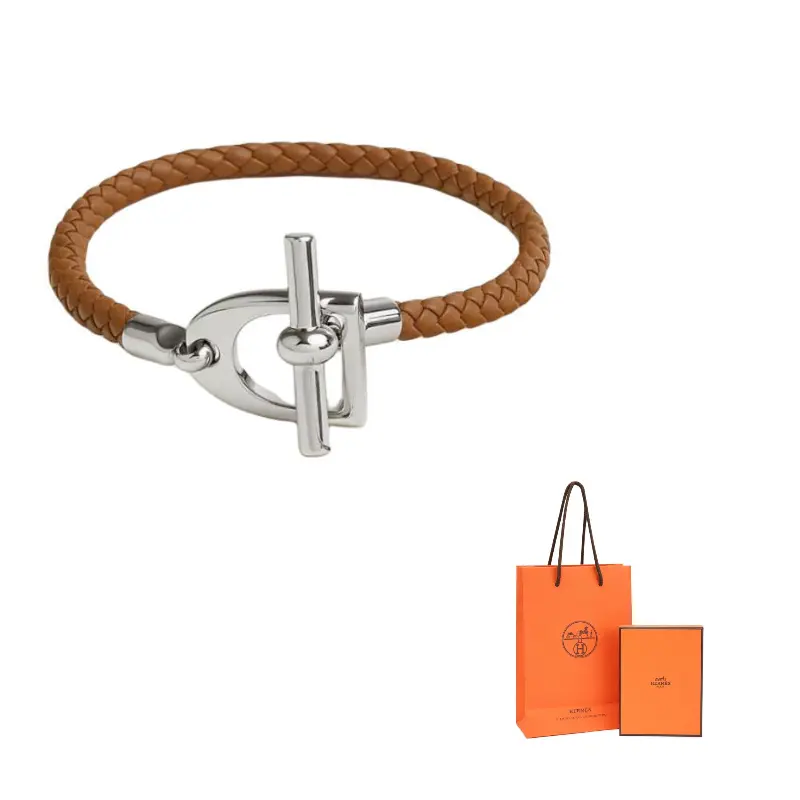 

HERMES Браслет Palladium Plated Metal With Calfskin Bracelets Men's Brown