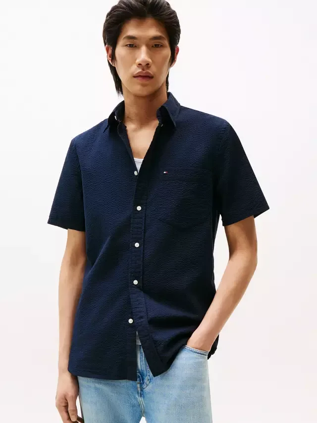 Хлопковая рубашка из сирсакера стандартного кроя Tommy Hilfiger