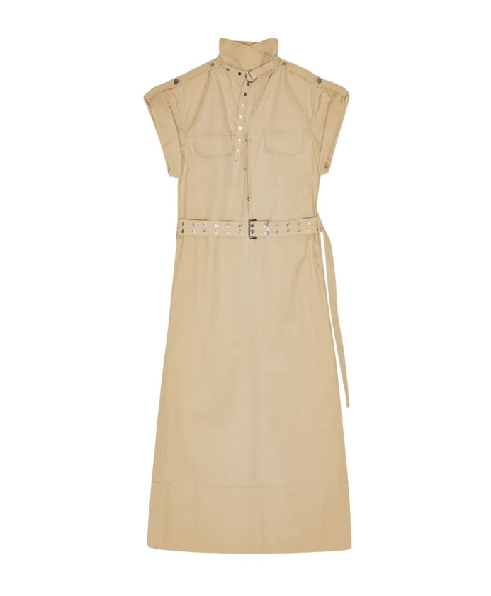 

Стильное платье из хлопка и льна Ganni, бежевый