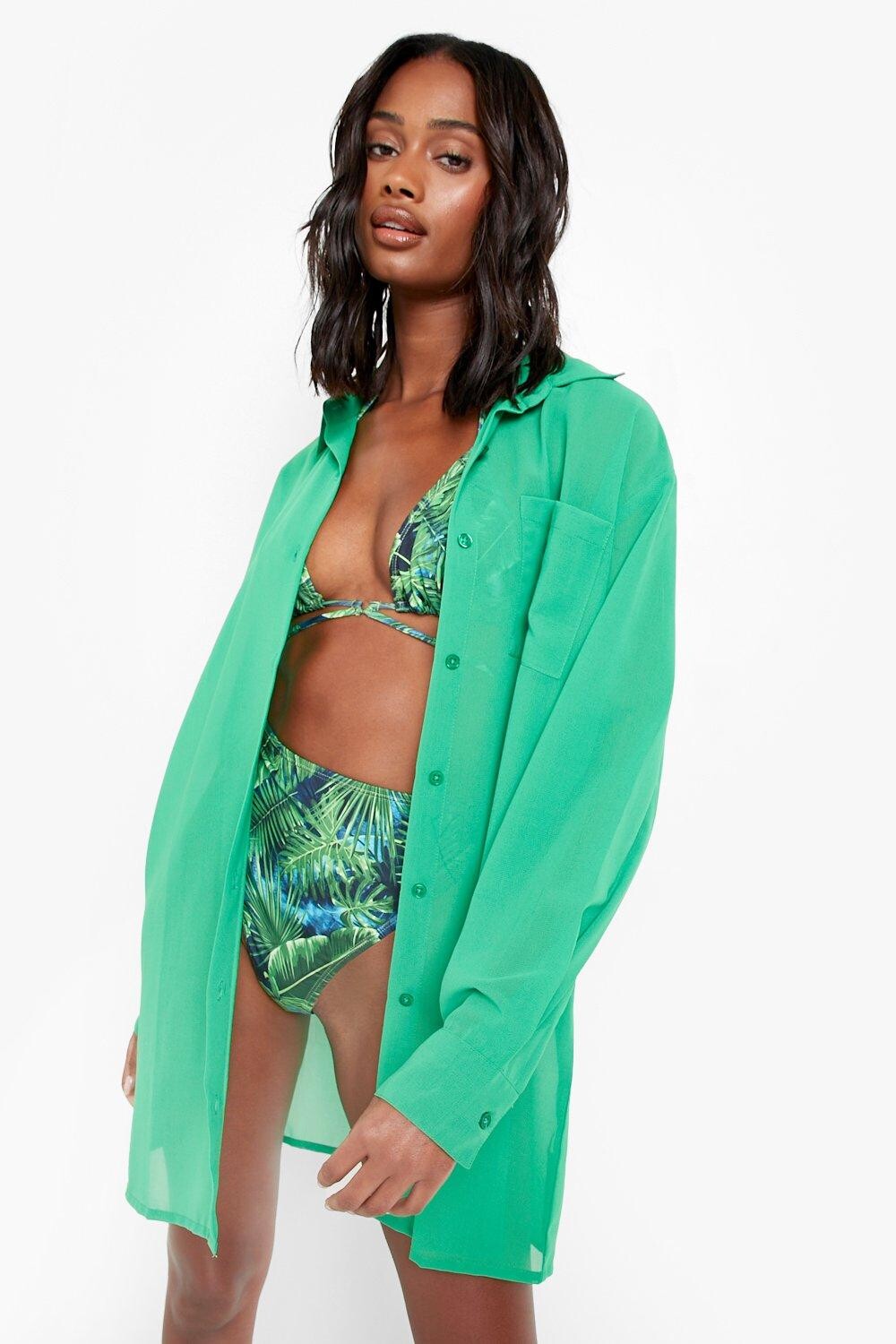 

Шифоновое пляжное платье-рубашка boohoo, зеленый
