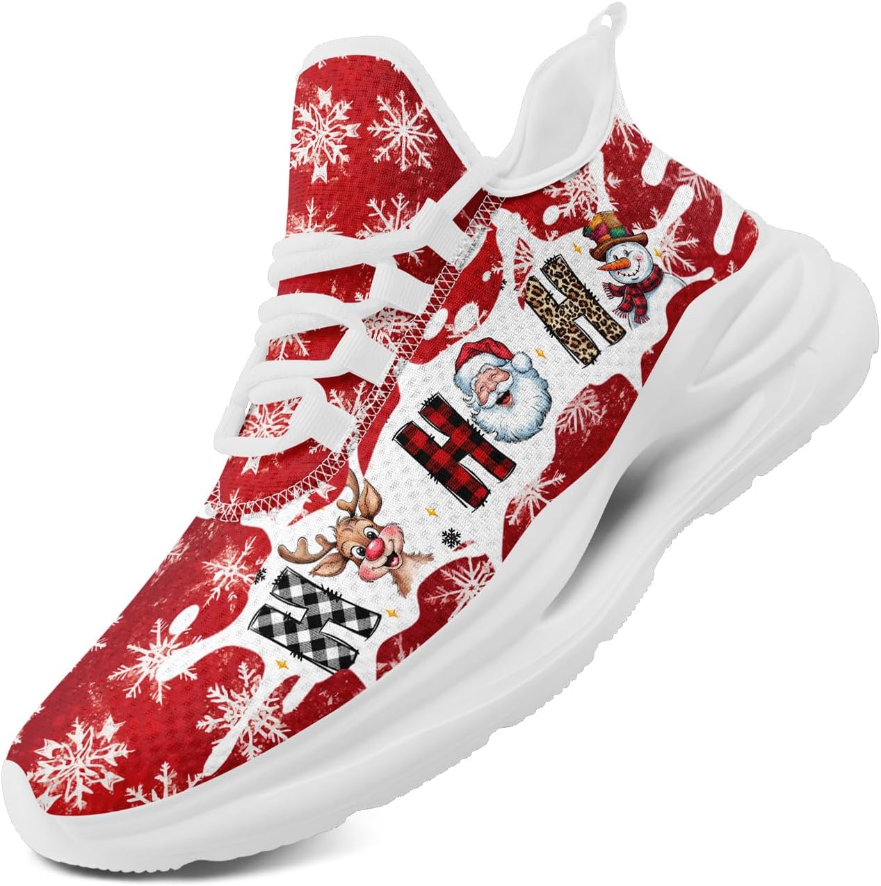 

Рождественские кроссовки для мужчин и женщин, праздничная обувь для вечеринок, легкие, дышащие, стильные, с амортизацией, рождественские туфли Awsole, белый/красный/коричневый