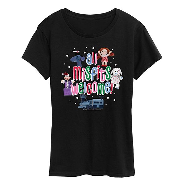 

Женская футболка с принтом Rudolph the Red-Nosed Reindeer All Misfits Welcome Licensed Character, Black, Черный, Женская футболка с принтом Rudolph the Red-Nosed Reindeer All Misfits Welcome Licensed Character, Black