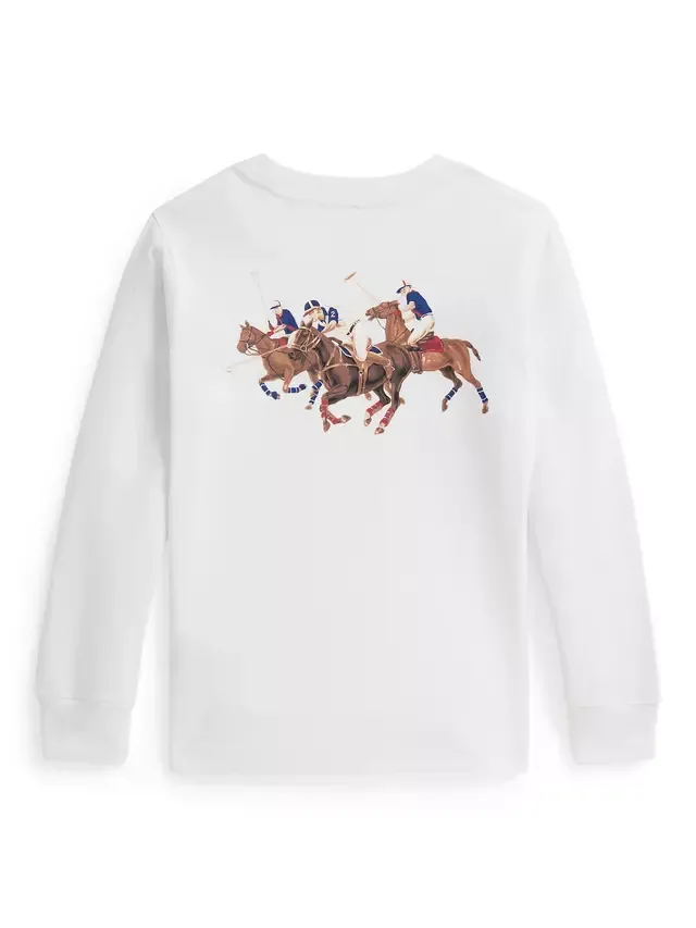 Детская хлопковая футболка с длинными рукавами и логотипом, белая Ralph Lauren — фото 2