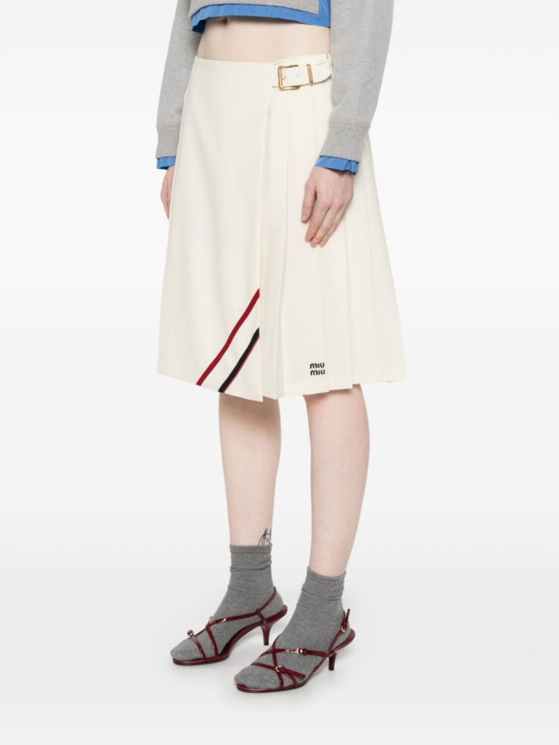 Плиссированная мини-юбка Miu Miu, нейтральный цвет — фото 3