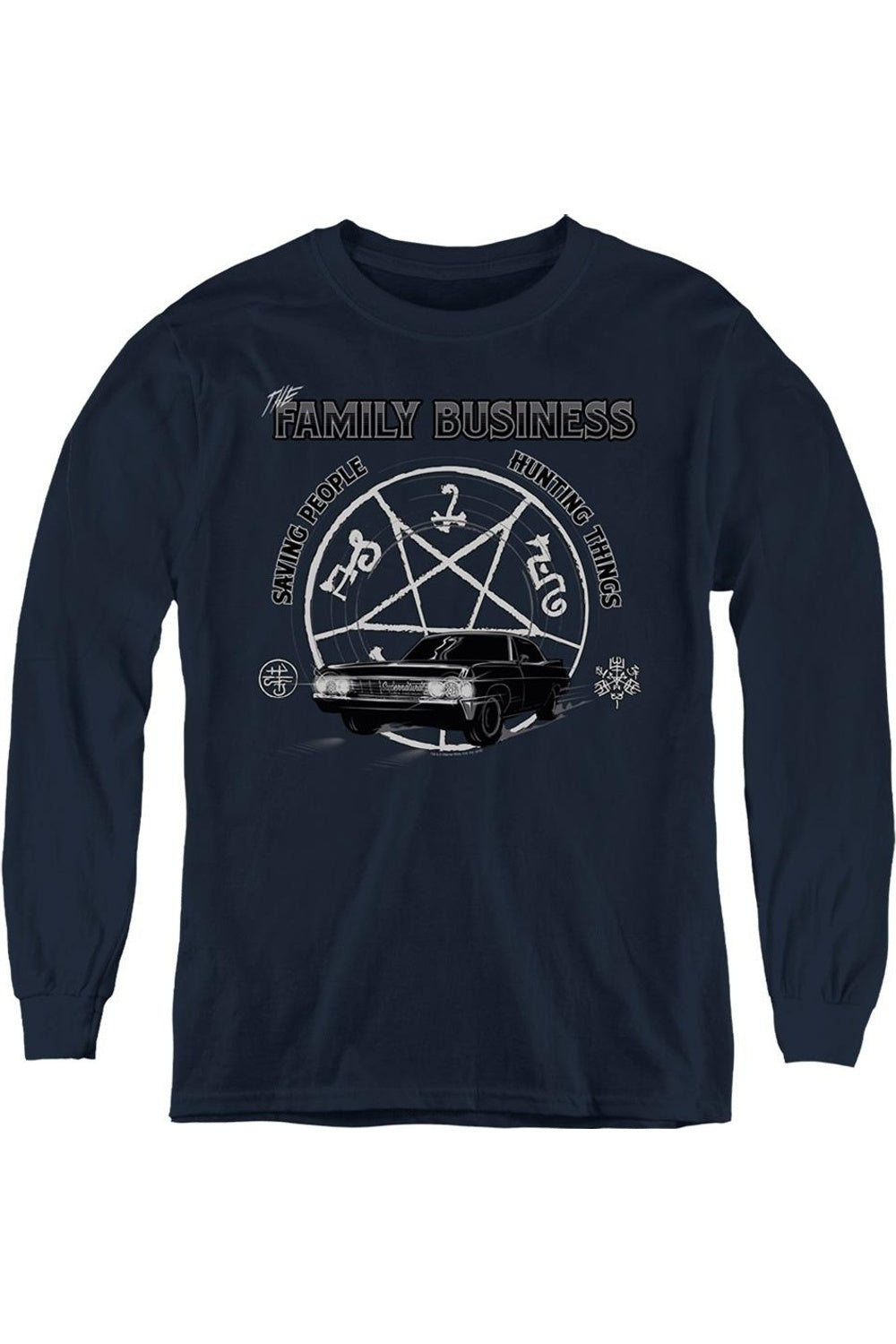 

Супернатурал Спасение людей и охота на нечисть худи с длинным рукавом Gildan, темно-синий