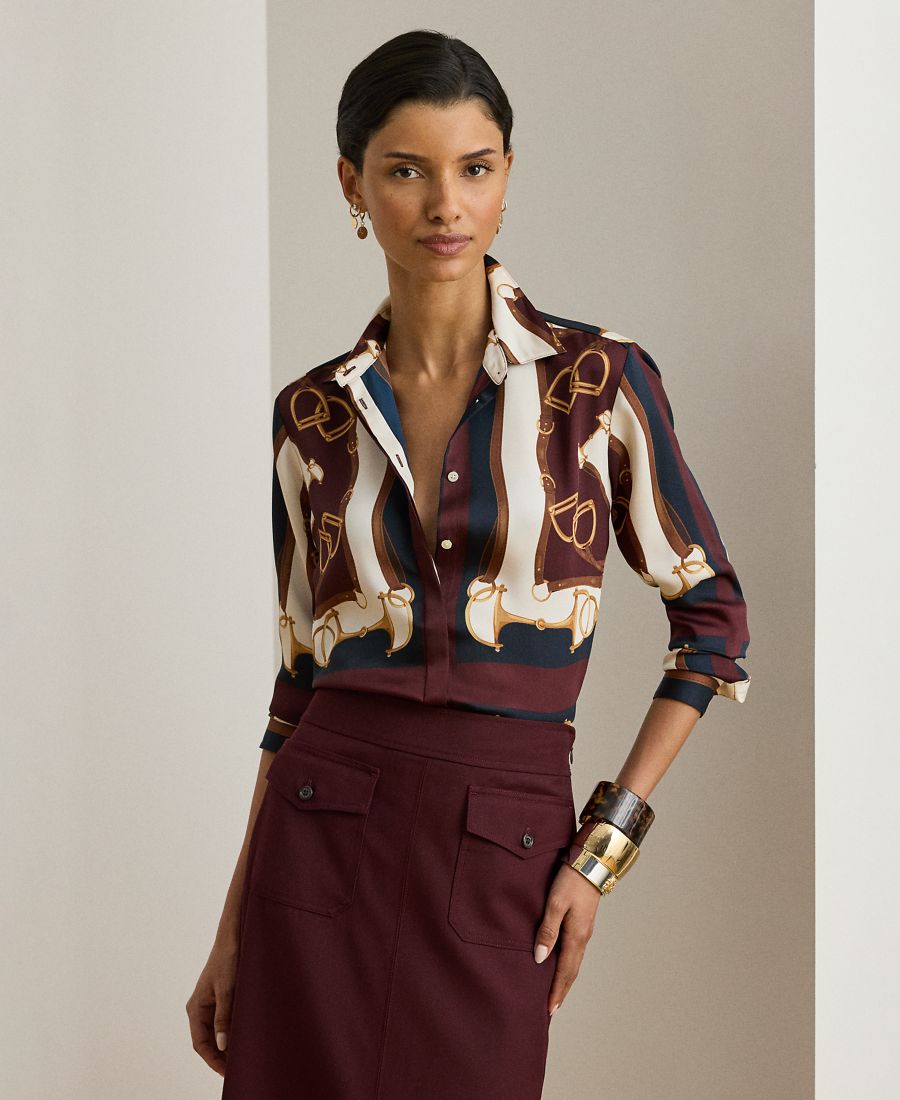 

Рубашка из саржи классического кроя с конным принтом, укороченная Lauren Ralph Lauren, Navy/cream Multi