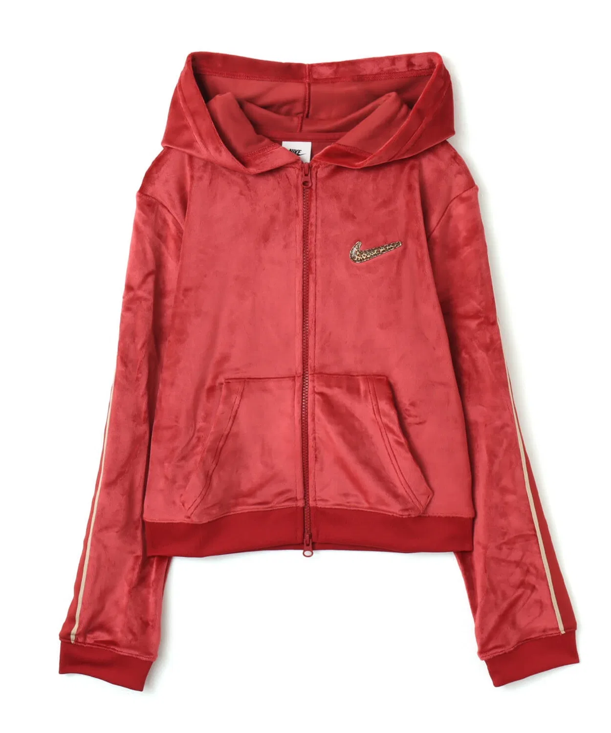 Топ женский с полной застежкой-молнией NIKE из велюра красный