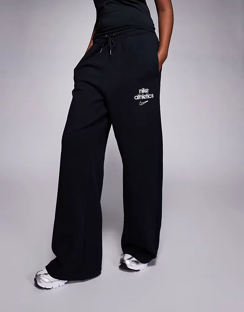 Спортивные брюки Nike Phoenix Fleece с высокой талией и широкими штанинами, черный — фото 2