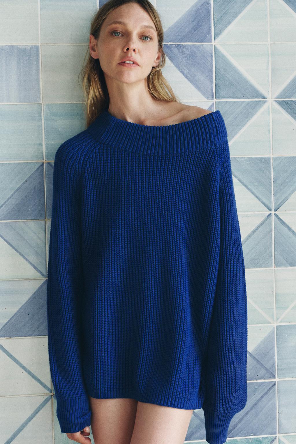 

Однотонный вязаный свитер ZARA, цвет Bluish