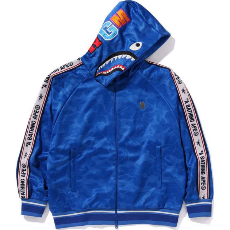 

Бейп сплошной камуфляж расслабленный крой акула худи на молнии A BATHING APE, синий