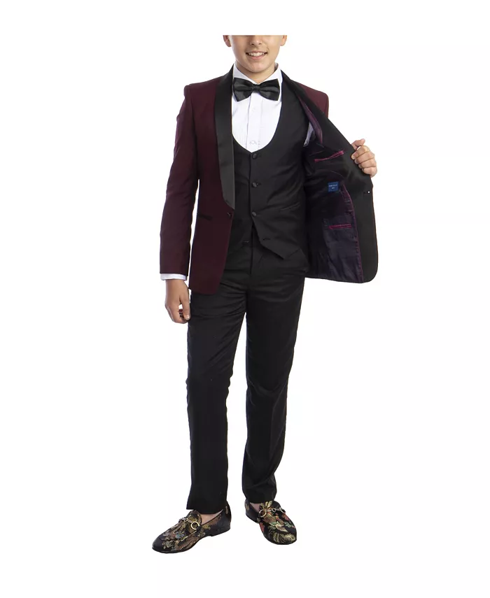 Комплект из 5 предметов для смокинга Slim Fit Shawl для большого мальчика Perry Ellis, красный — фото 3