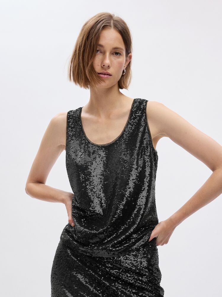 

Укороченный топ с пайетками Gap, черный