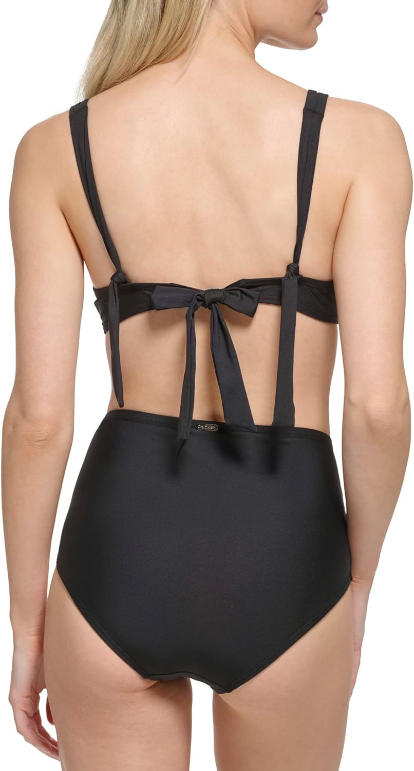 Женский классический бикини-комплект Calvin Klein с высокой талией и сборками, Black — фото 4