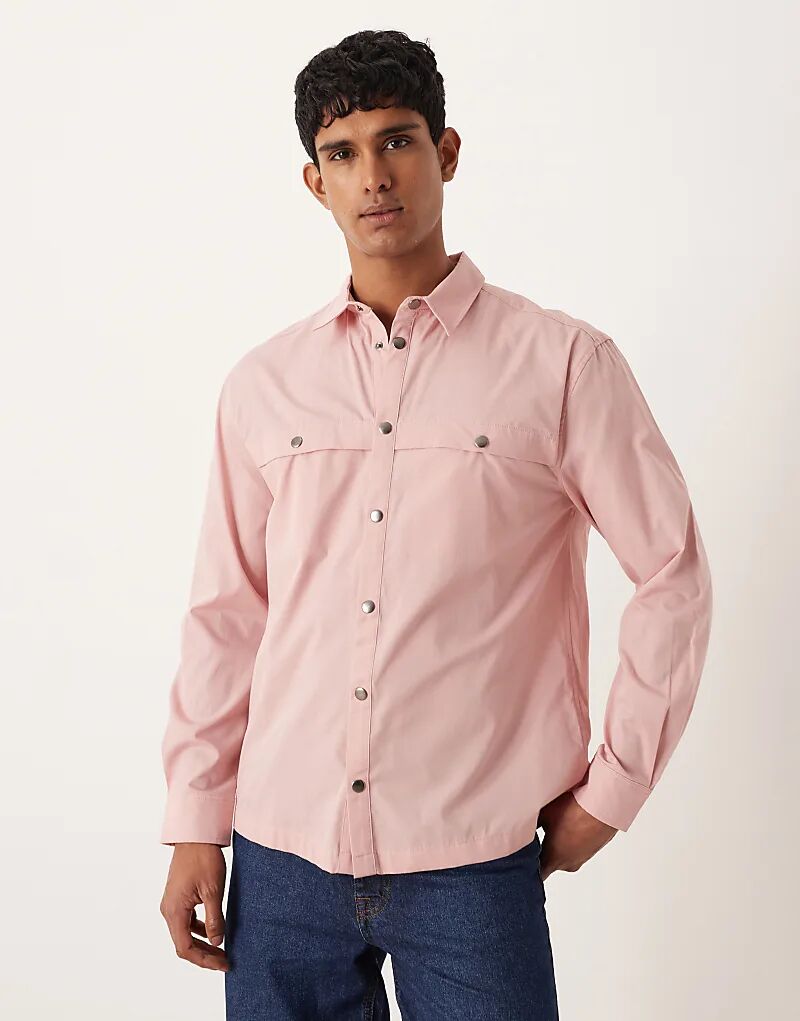 

Свободная хлопковая рубашка ASOS DESIGN с отделкой тренча розового цвета