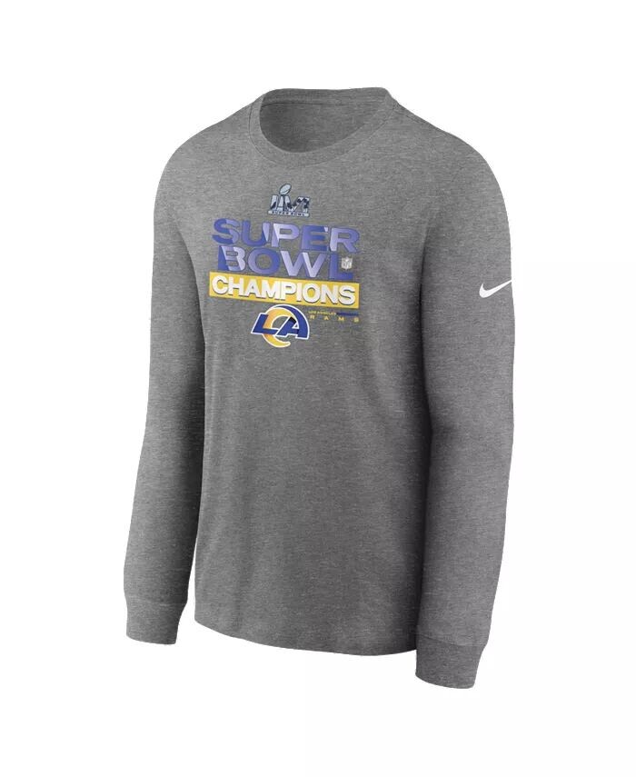 

Футболка мужская Heather Charcoal Los Angeles Rams 2021 Super Bowl Champions Locker Room Trophy Collection с длинным рукавом Nike