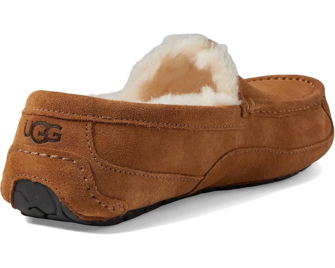 Мужские тапочки UGG Ascot 1101110W-CHE, цвет каштановый, замшевые, с шерстяной подкладкой и мокасиновым носком, модель GUG243 — фото 4