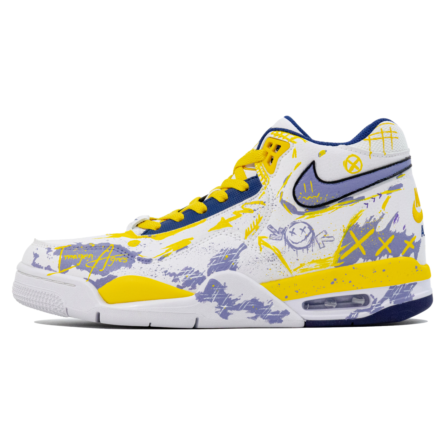 

Nike Легендарные баскетбольные кроссовки Flight Legacy Vintage мужские мид-топ White Yellow Purple Graffiti Color Block