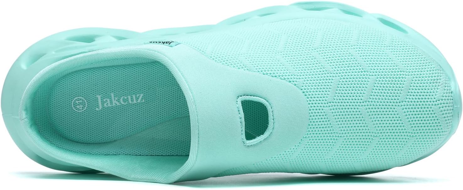 Jakcuz Men Slip On Mules Легкие кроссовки с открытой пяткой Дышащие прогулочные туфли, зеленый — фото 4