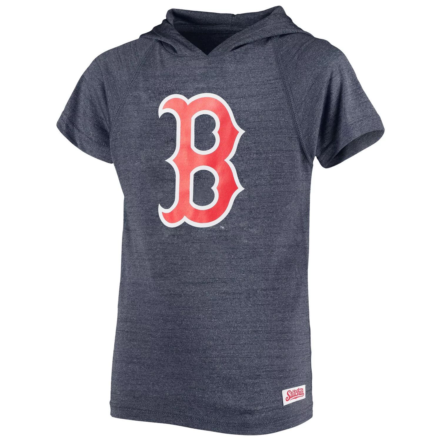 

Темно-синий пуловер с капюшоном с короткими рукавами и регланами Youth Stitches Heathered Boston Red Sox Stitches