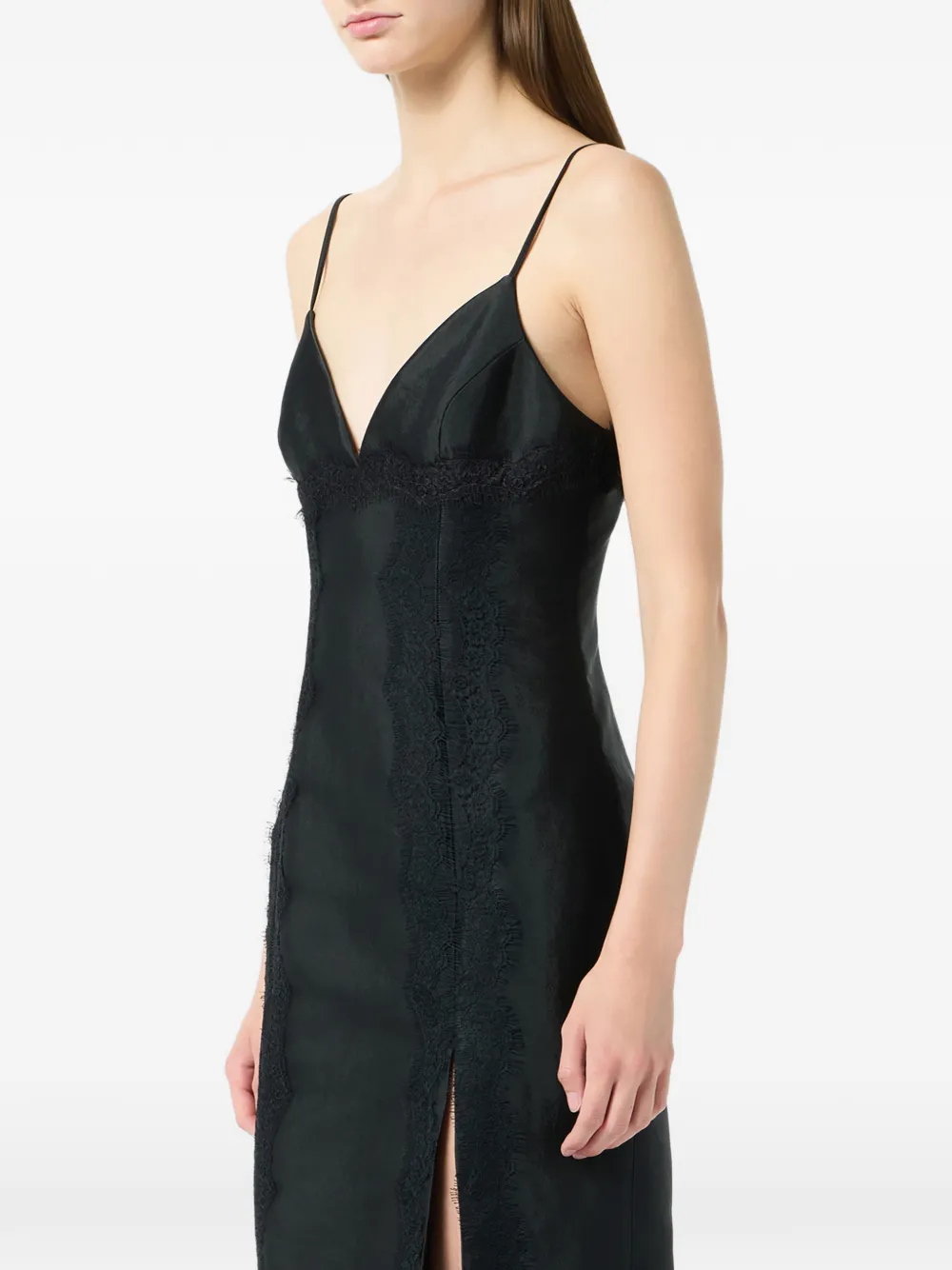 Платье миди с разрезом и кружевной отделкой Blumarine, черный — фото 4