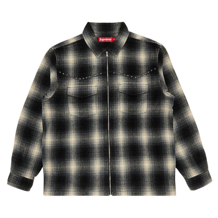 

Рубашка Supreme Studded Shadow Plaid Zip Up Shirt, Black