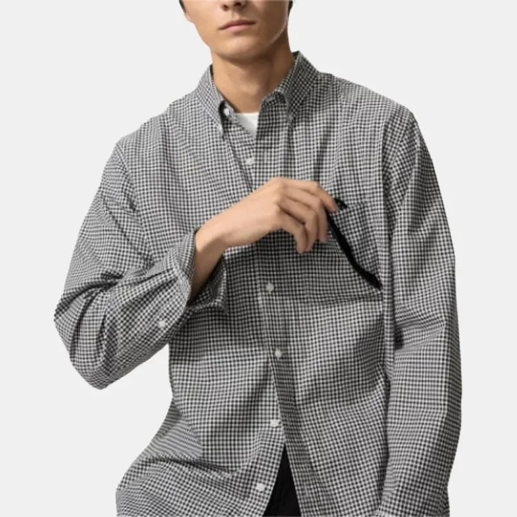 UNIQLO Рубашка унисекс черная с заостренным воротником — фото 4