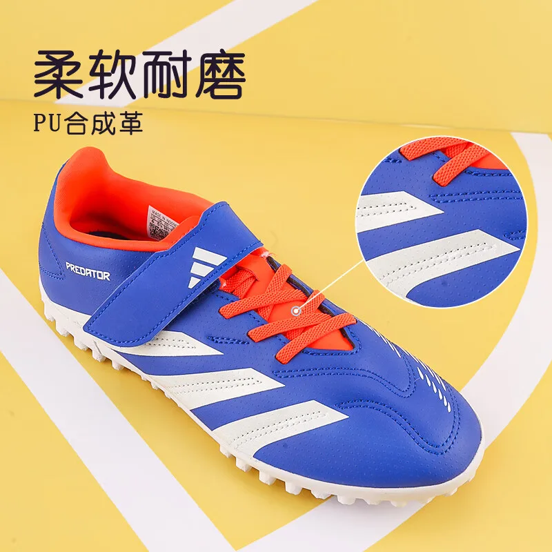 Adidas Детские футбольные бутсы Predator CLUB с противоскользящей подошвой и устойчивостью к истиранию, низкие, сине-бело-оранжевые — фото 4